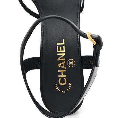 Chanel Lambskin Crystal CC Sandals 40 Black 8 of 10