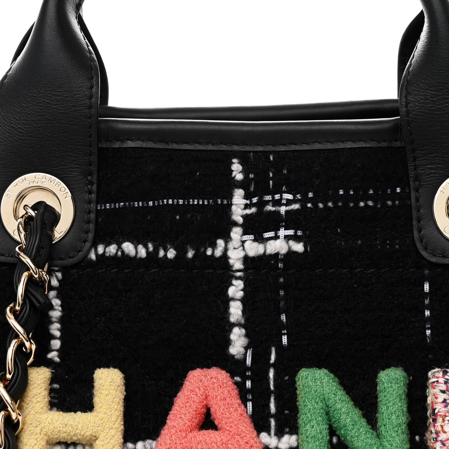 Tweed Medium Deauville Tote Black White Multicolor