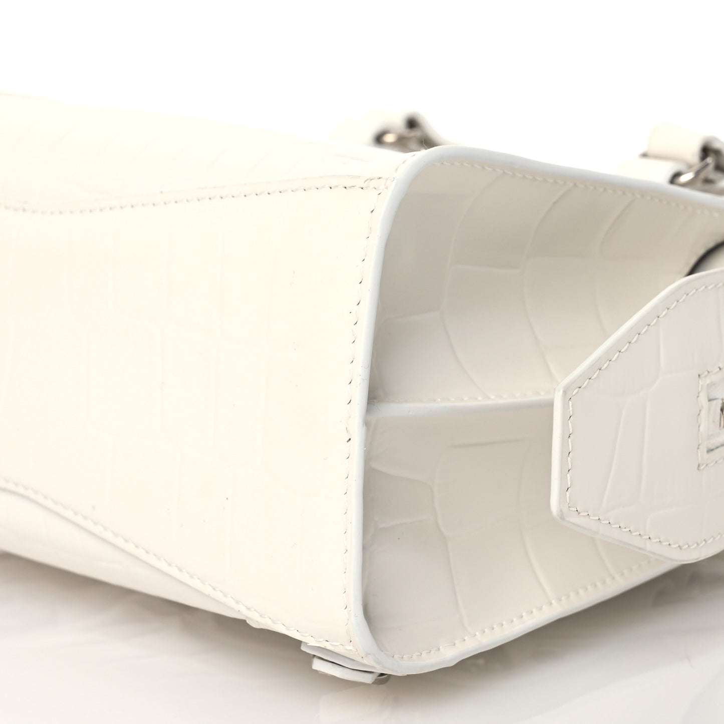 Semi Shiny Calfskin Crocodile Embossed Neo Classic Silver Hardware Mini City White