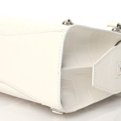 Balenciaga Semi Shiny Calfskin Crocodile Embossed Neo Classic Silver Hardware Mini City White 9 of 12