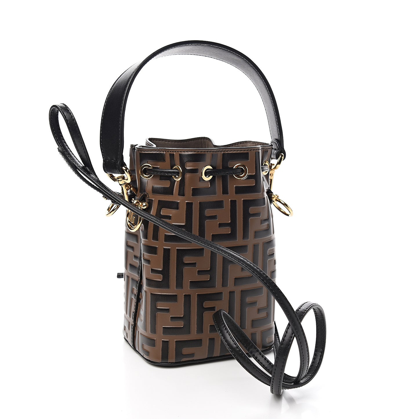 Vitello Liberty F is Fendi Bi-Color FF 1974 Embossed Mini Mon Tresor Bucket Bag Maya Black