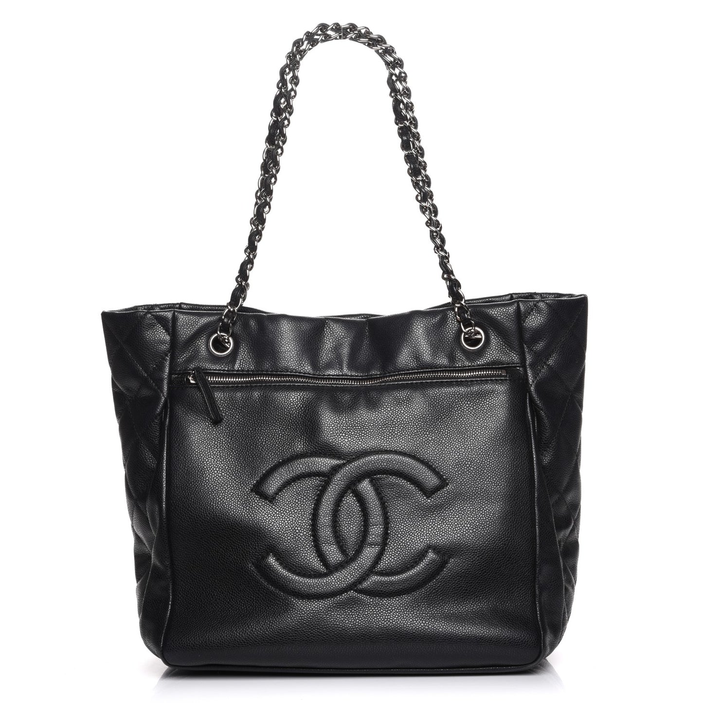 Soft Caviar Large Timeless CC Shopping Tote Black