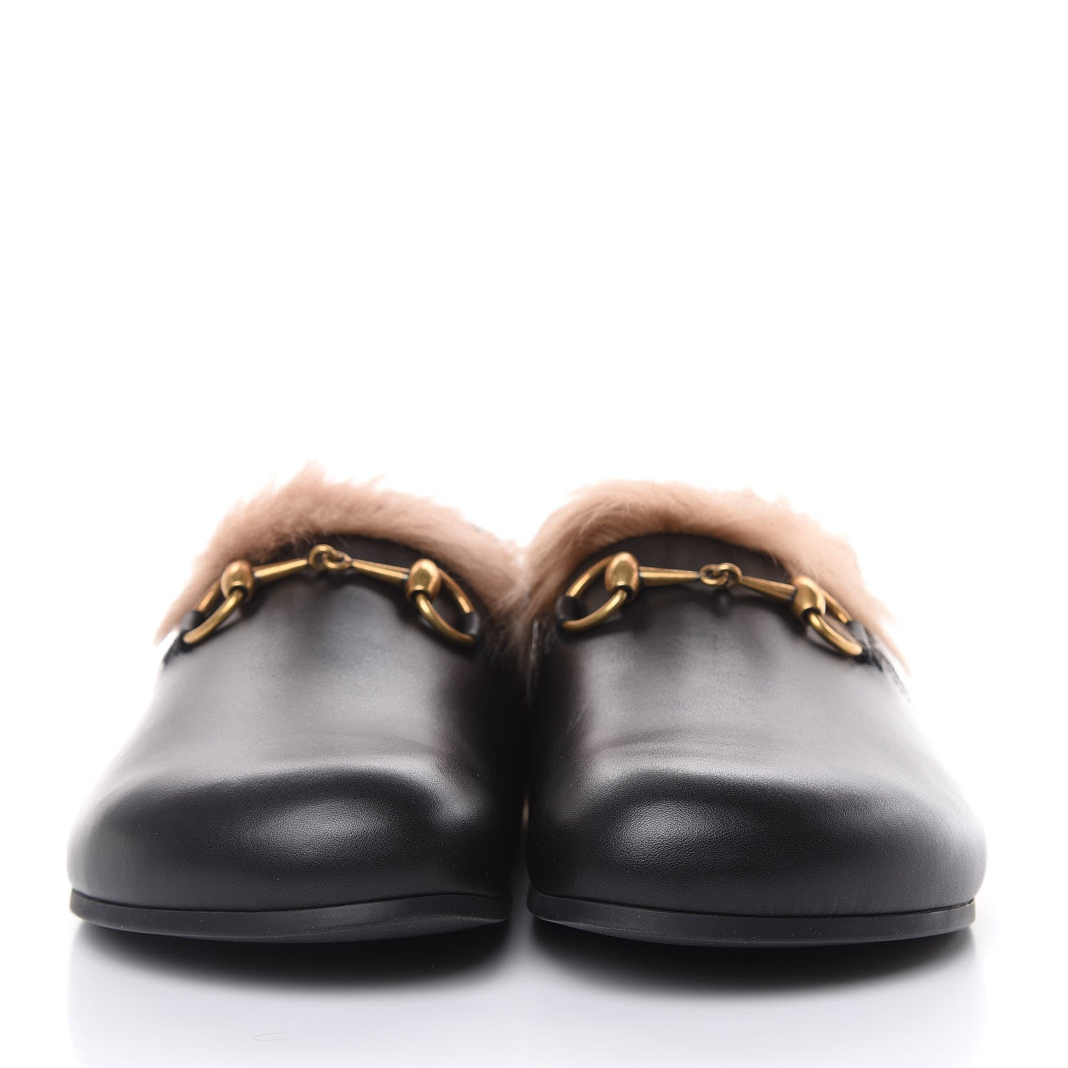 Gucci Calfskin Fur Mens Horsebit River Slingback Slippers 7 Black 2 of 8