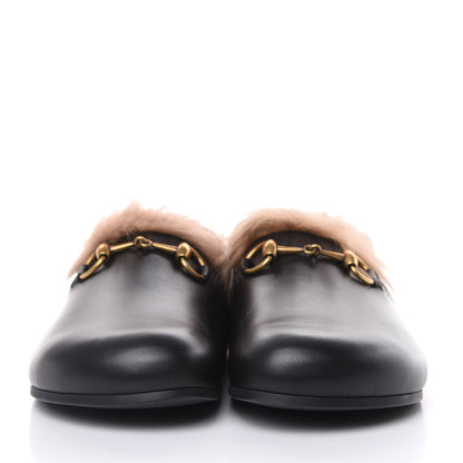 Gucci Calfskin Fur Mens Horsebit River Slingback Slippers 7 Black 2 of 8
