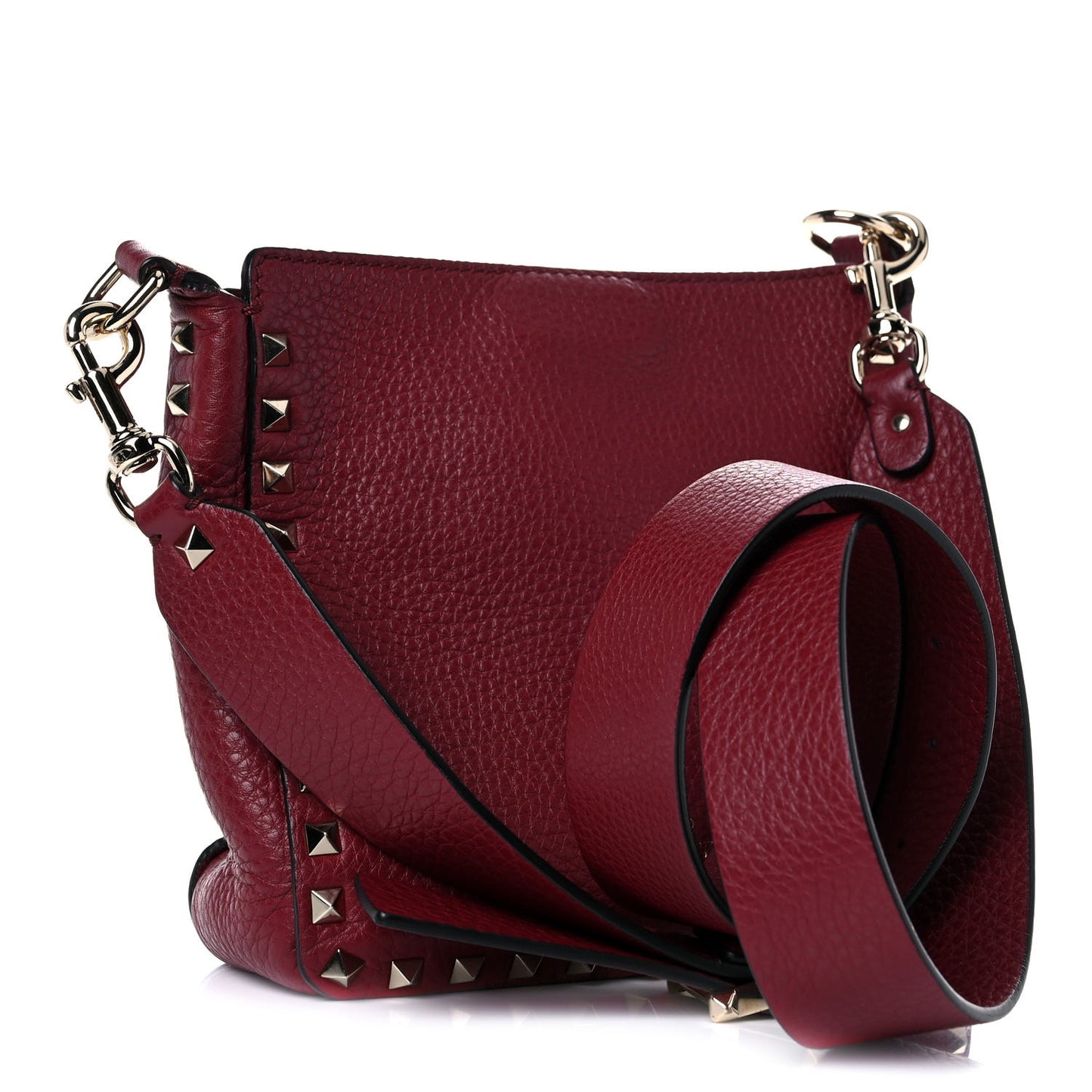 Pebbled Calfskin Mini Rockstud Flip-Lock Messenger Bag Rubino