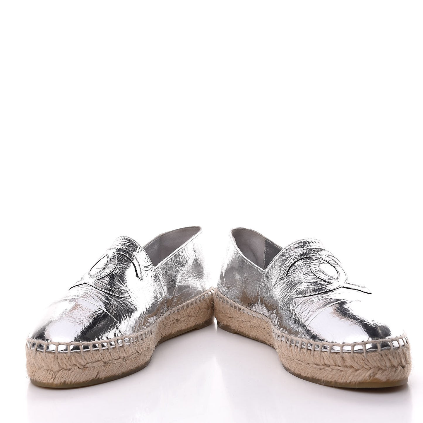 Laminated Goatskin CC Espadrilles 38 Silver