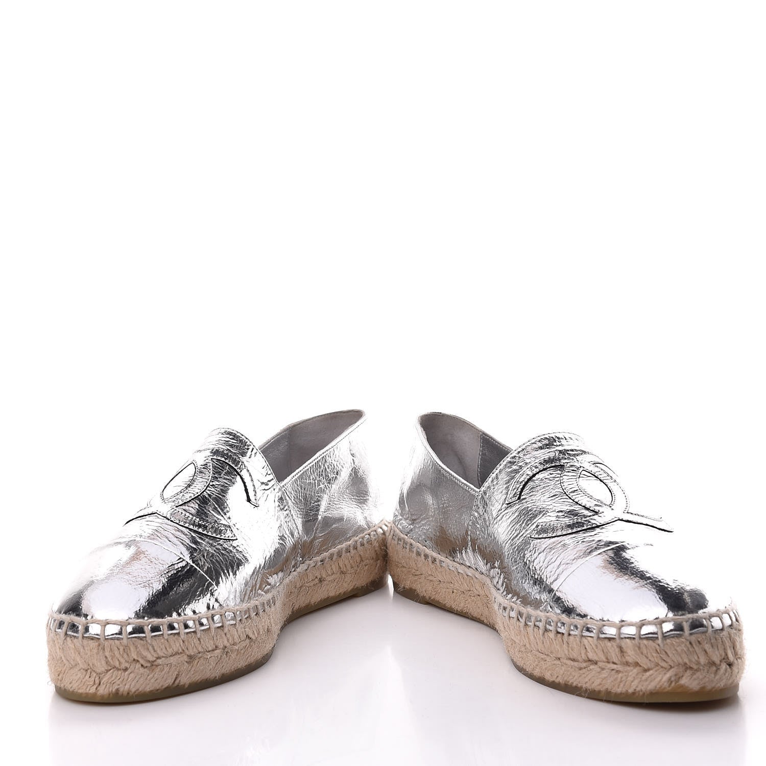 Chanel Laminated Goatskin CC Espadrilles 38 Silver 5 of 12