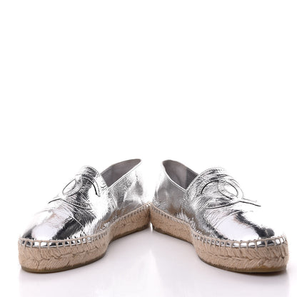 Chanel Laminated Goatskin CC Espadrilles 38 Silver 5 of 12