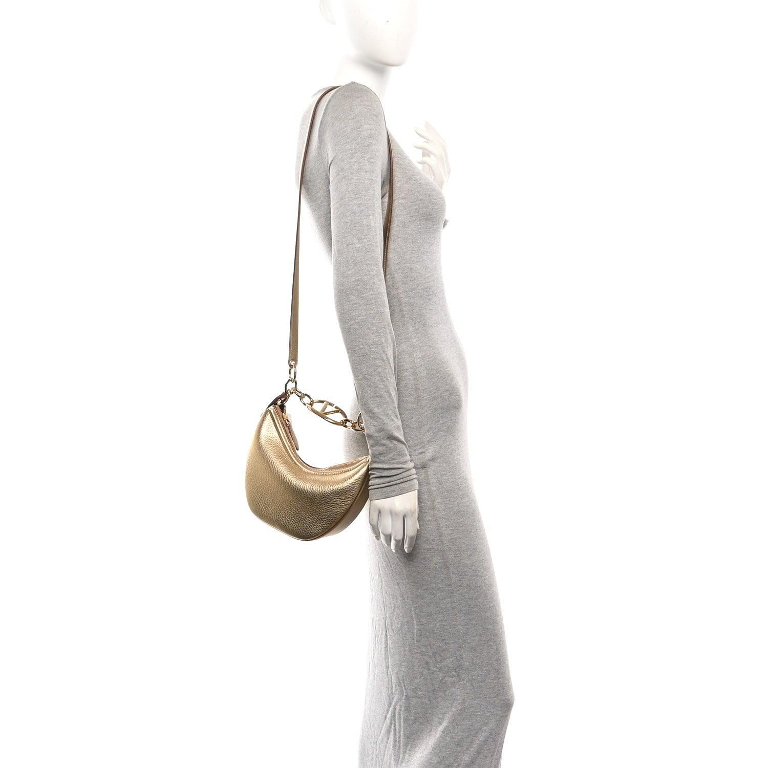 Valentino Garavani Metallic Nappa Mini Vlogo Moon Hobo Bag Gold 2 of 9