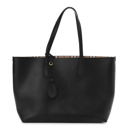Burberry Grainy Calfskin Haymarket Check Medium Reversible Tote Black 1 of 22