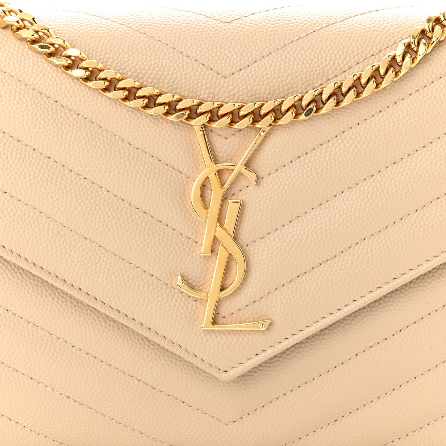 Grain De Poudre Matelasse Chevron Monogram Chain Wallet Dark Beige