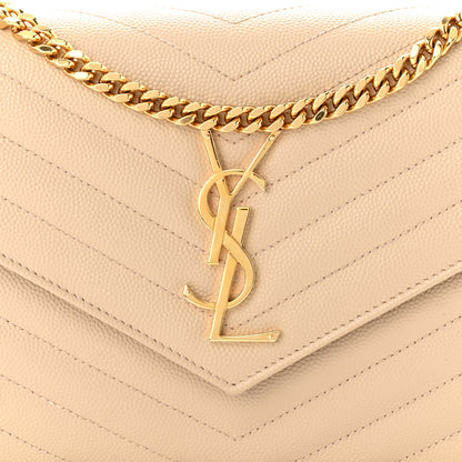Saint Laurent Grain De Poudre Matelasse Chevron Monogram Chain Wallet Dark Beige 10 of 14