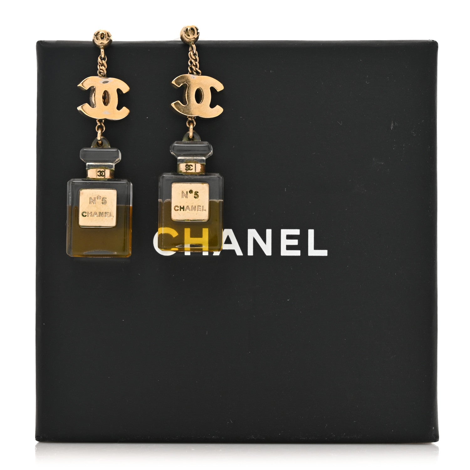 Chanel N°5 Perfume Bottle CC Drop Earrings Gold 6 of 6