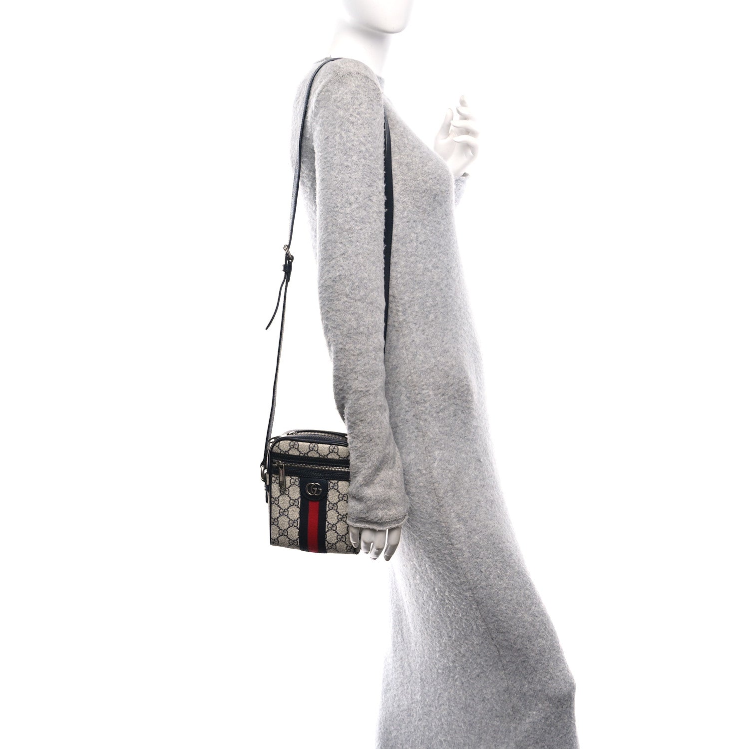 Gucci GG Supreme Monogram Textured Calfskin Web Mini Ophidia Messenger Beige Blue 2 of 10
