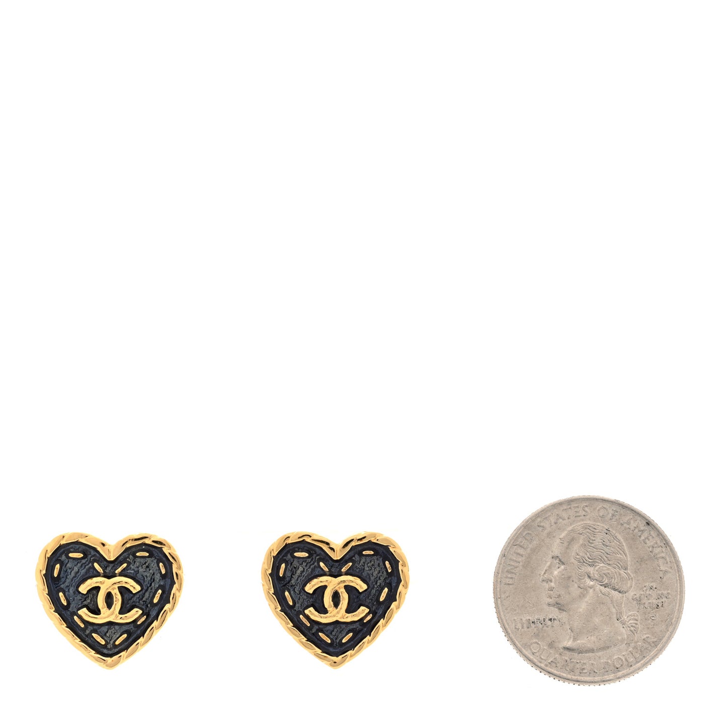 Metal Enamel CC Denim Heart Earrings Gold Blue