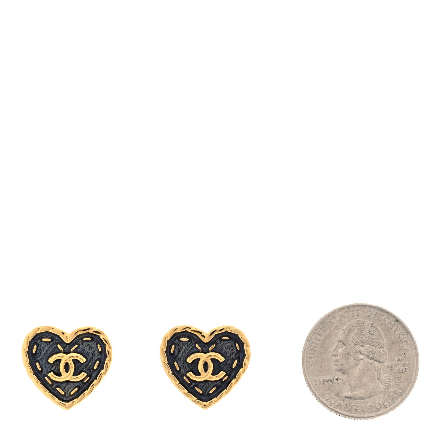 Chanel Metal Enamel CC Denim Heart Earrings Gold Blue 2 of 5