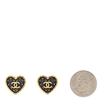Chanel Metal Enamel CC Denim Heart Earrings Gold Blue 2 of 5