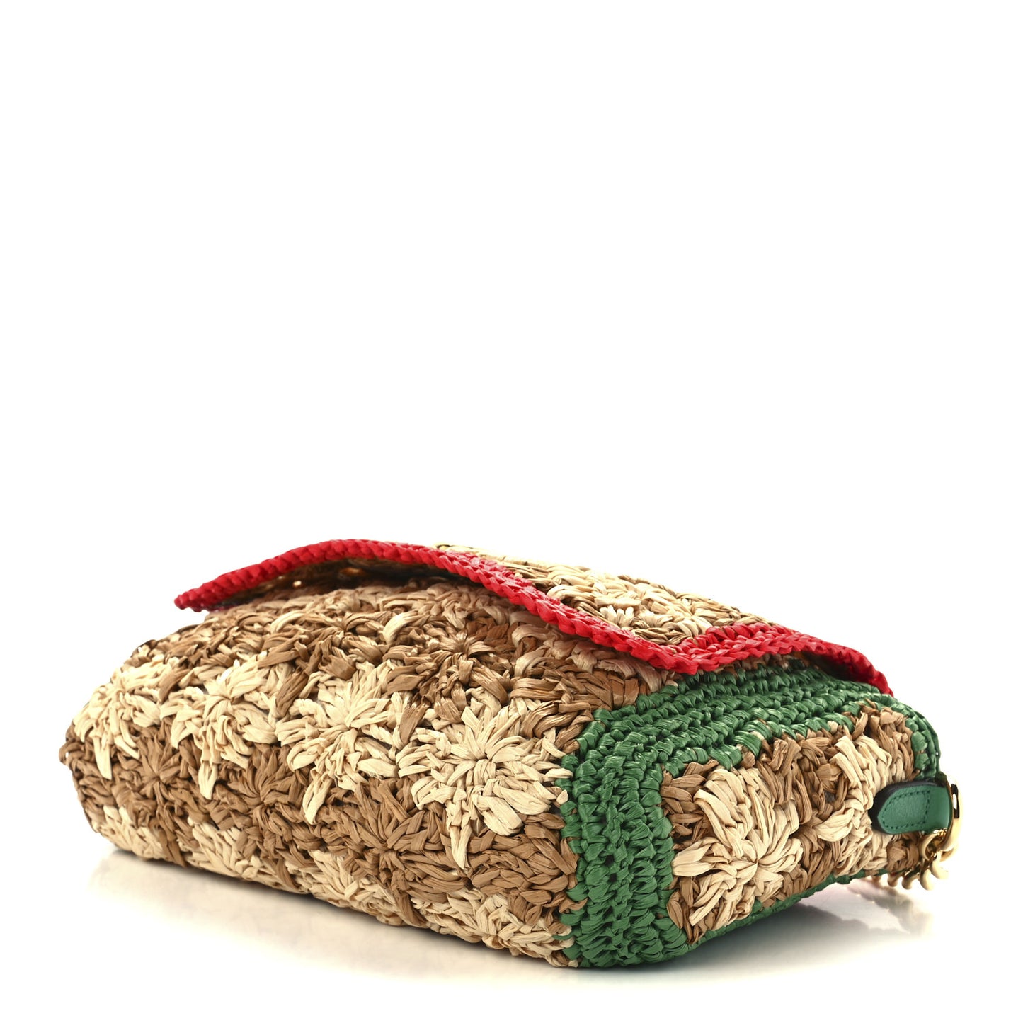 Raffia Azalea Calfskin Crochet Flower Small GG Marmont Shoulder Bag Natural Ecru Green Red New Shamarock