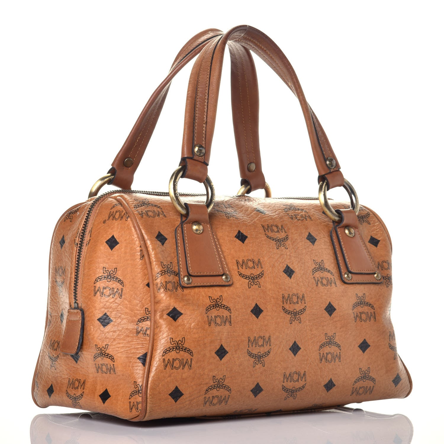 MCM Visetos Small Boston Bag Cognac 3 of 9