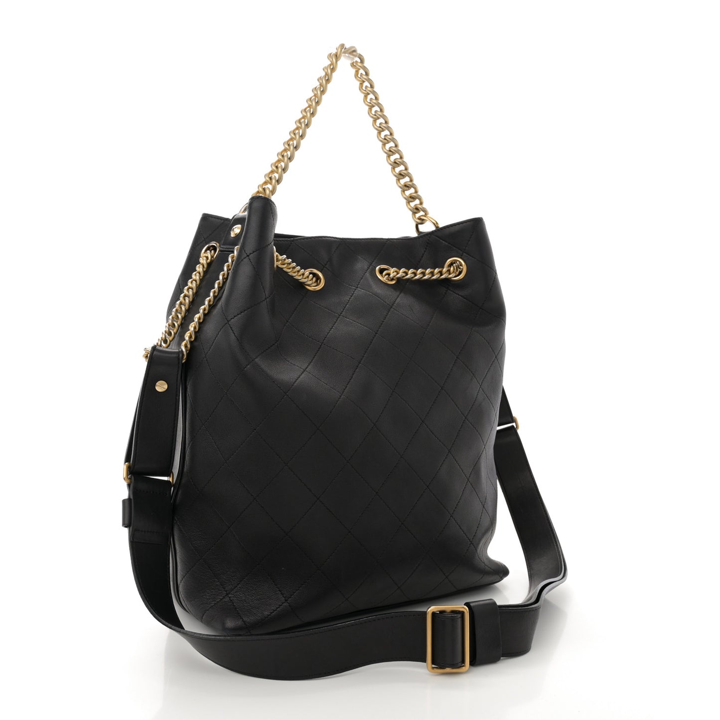 Calfskin Quilted Small On My Shoulder Drawstring Bag Black