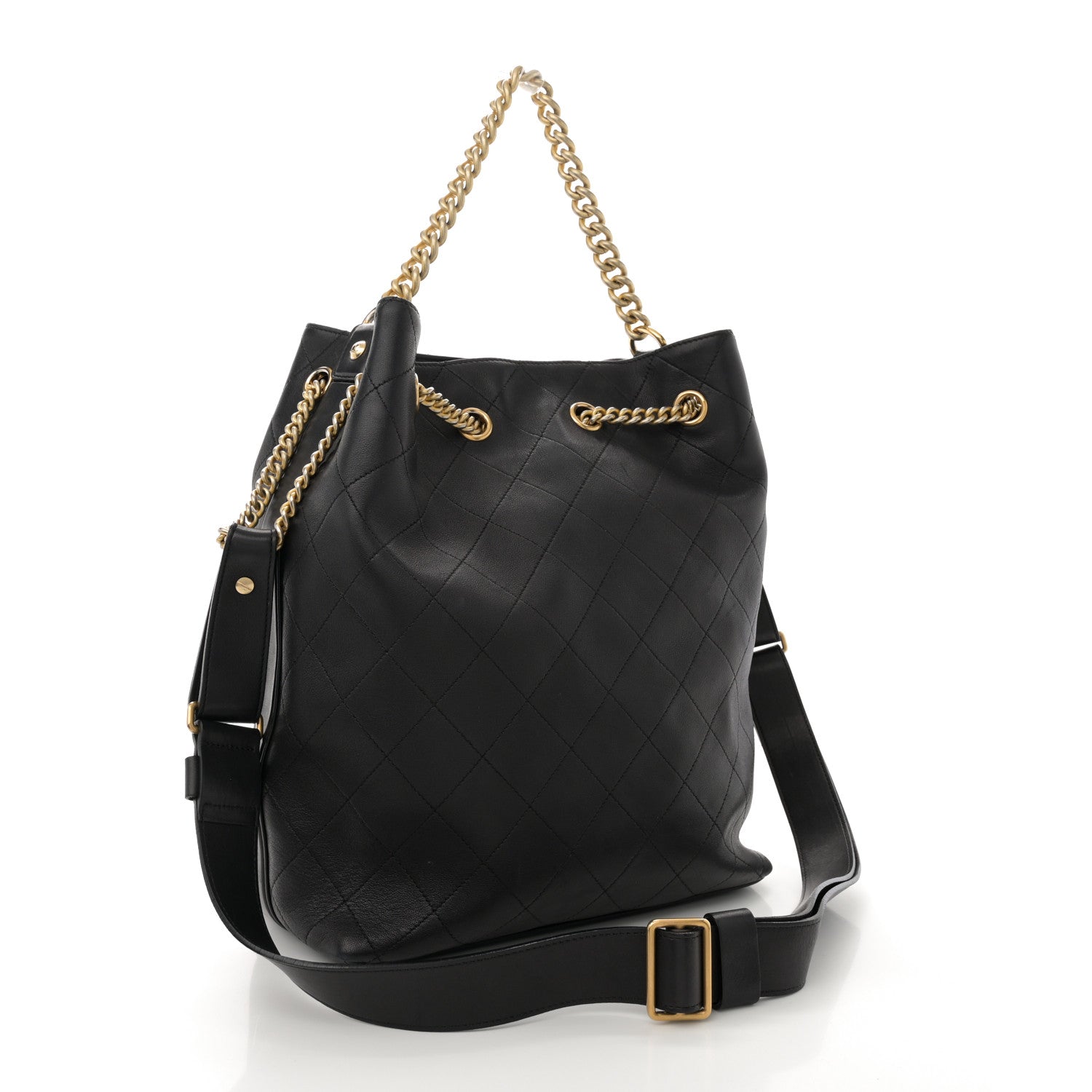 Chanel Calfskin Quilted Small On My Shoulder Drawstring Bag Black 3 of 11