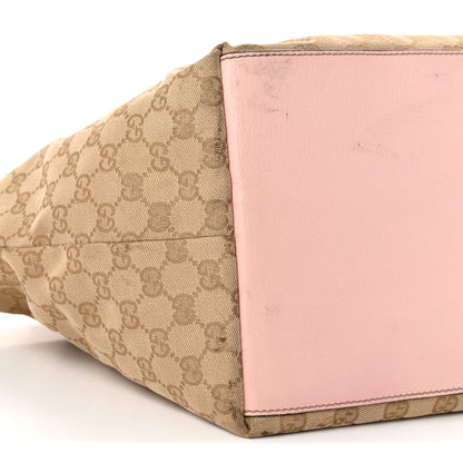 Gucci GG Monogram Medium Web Handle Bucket Tote Pink Blue 9 of 12