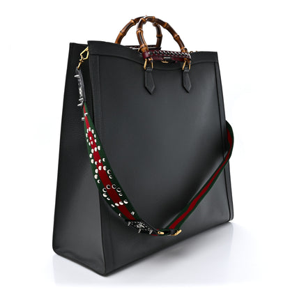 Gucci Textured Dollar Calfskin Web Studded Maxi Diana Tote Bag Graphite Grey 2 of 12