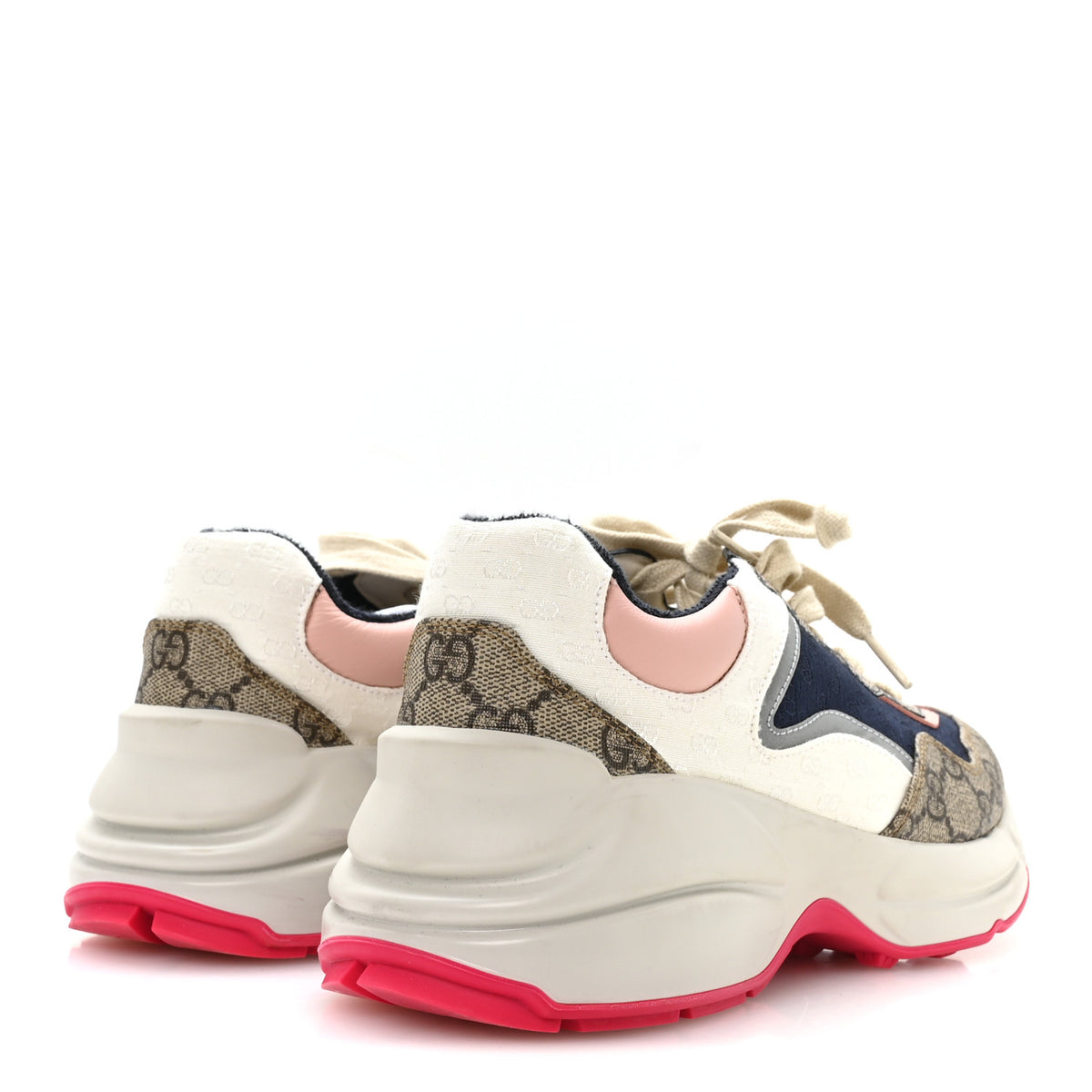 GG Supreme Monogram Mix Monogram Womens Rhyton Sneakers 38 London Blue Beige Pale Pink
