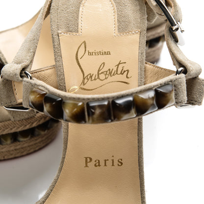 Christian Louboutin Veau Velours Cataclou 120 Wedge Sandals 36 Sable Corne 7 of 7