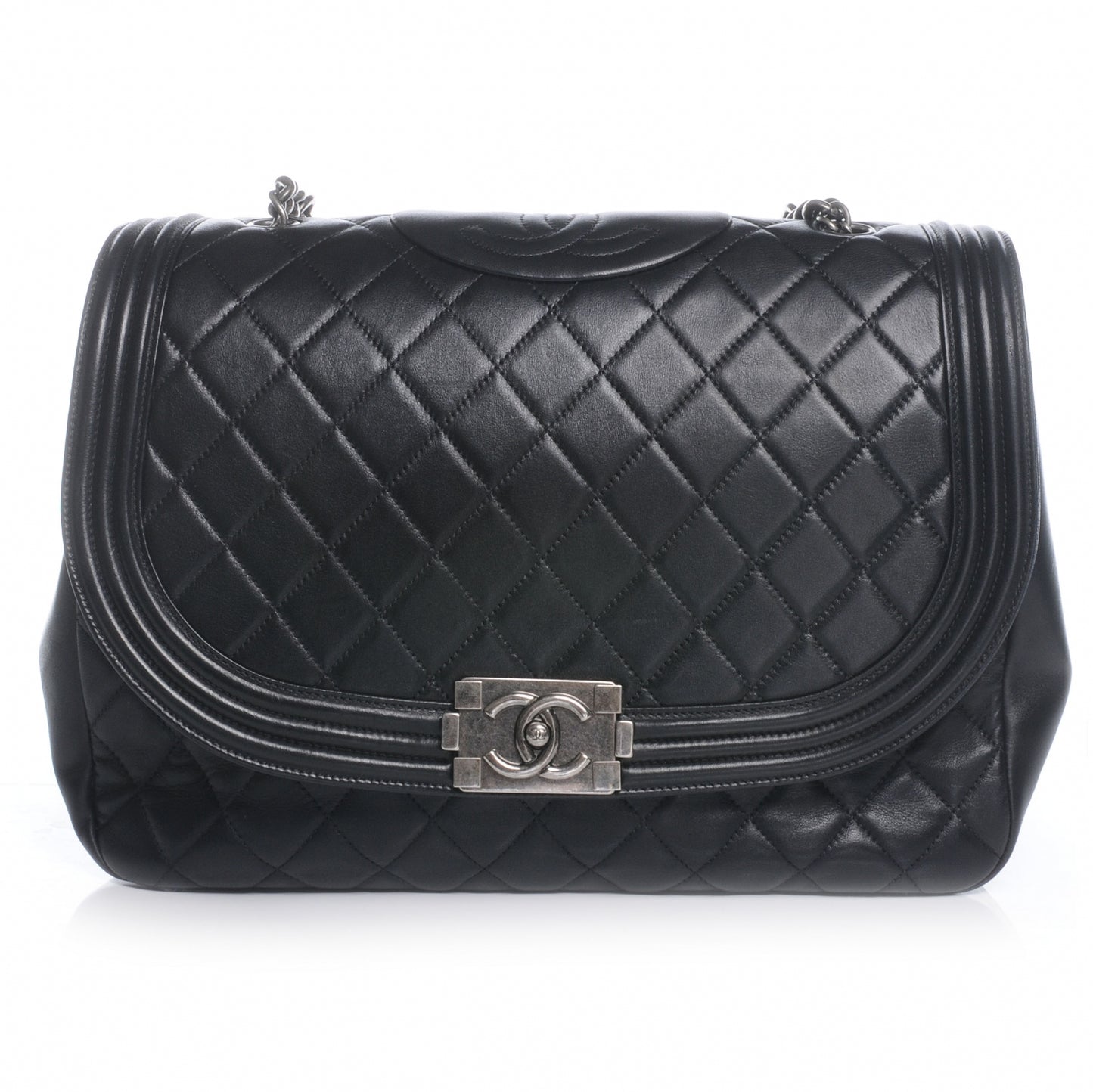 Lambskin Quilted Large Antik Boy Flap Black