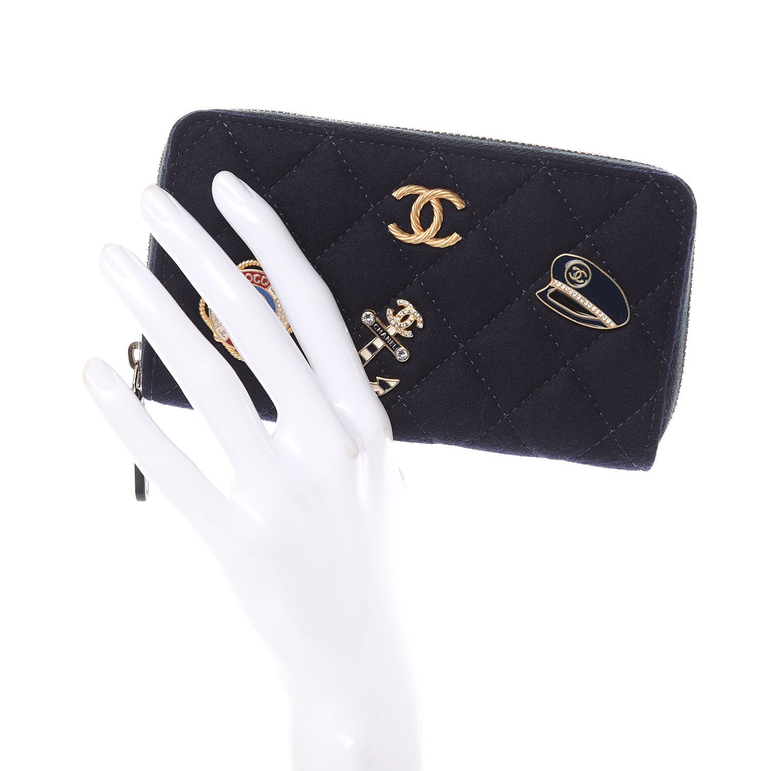 Chanel Felt Quilted Paris-Hamburg Charms Zip Around Wallet Dark Navy 2 of 8