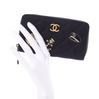 Chanel Felt Quilted Paris-Hamburg Charms Zip Around Wallet Dark Navy 2 of 8