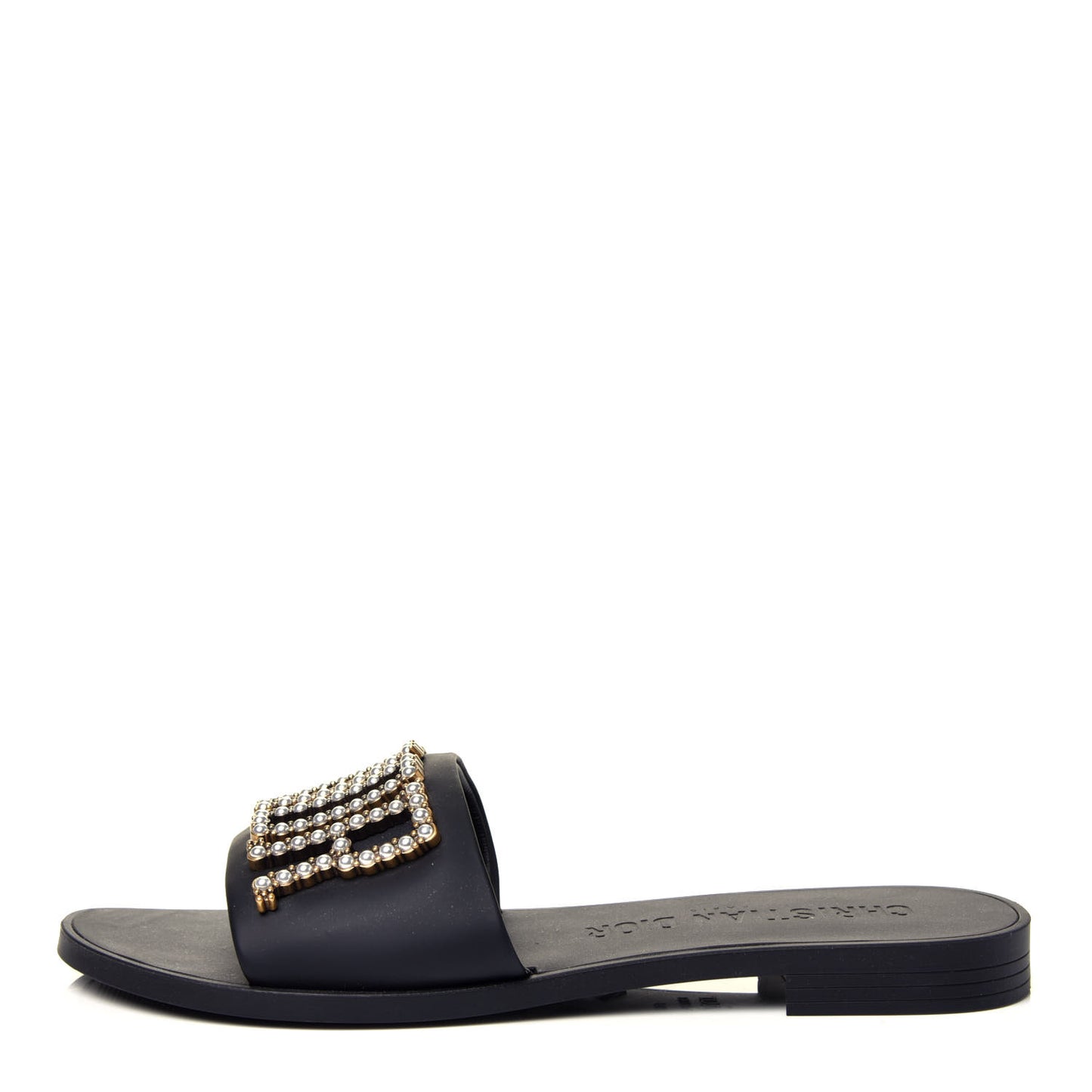 Matte Calfskin Pearl Dio(r)evolution Slide Sandals 38 Black