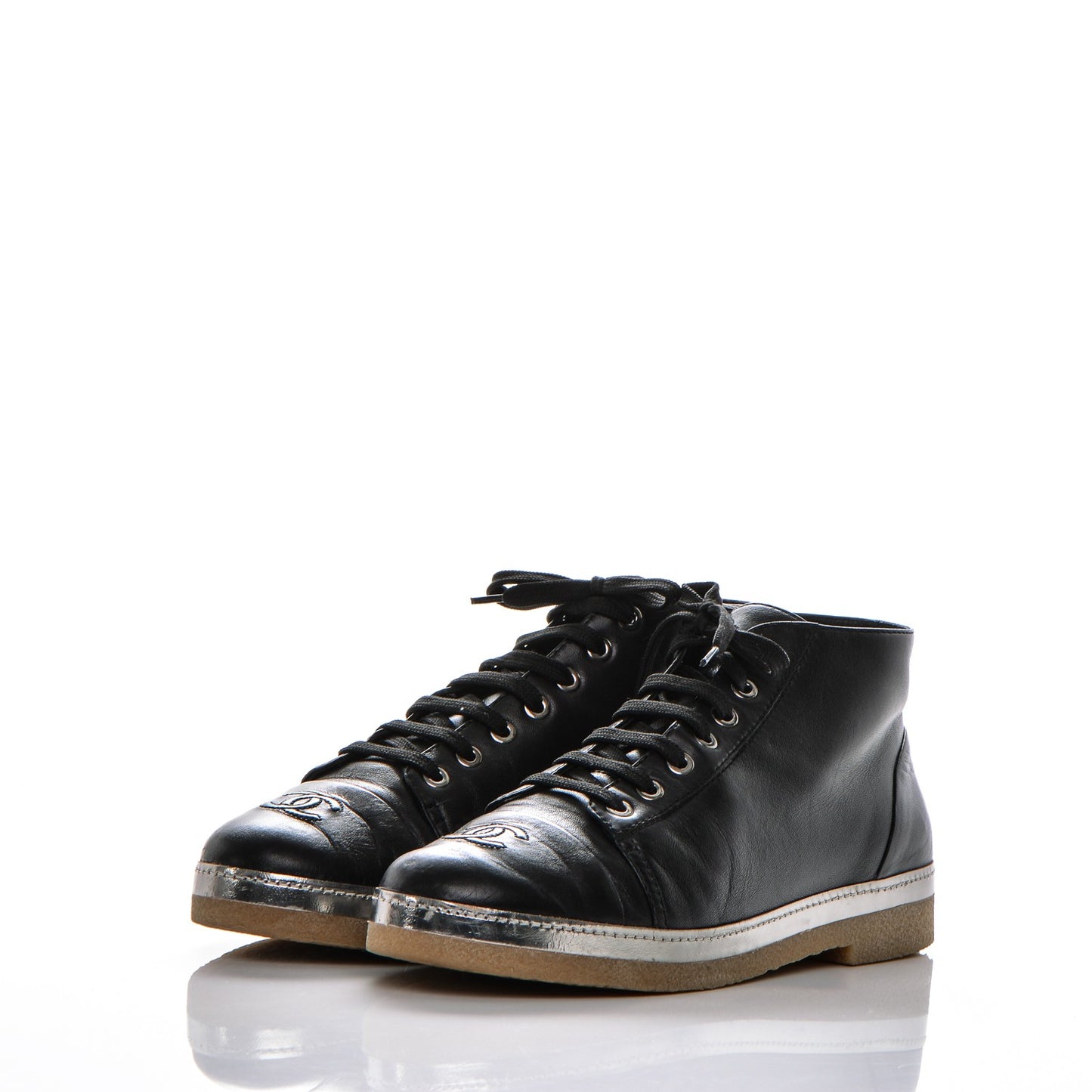 Calfskin CC Cap Toe High Top Sneaker Boot 39 Black