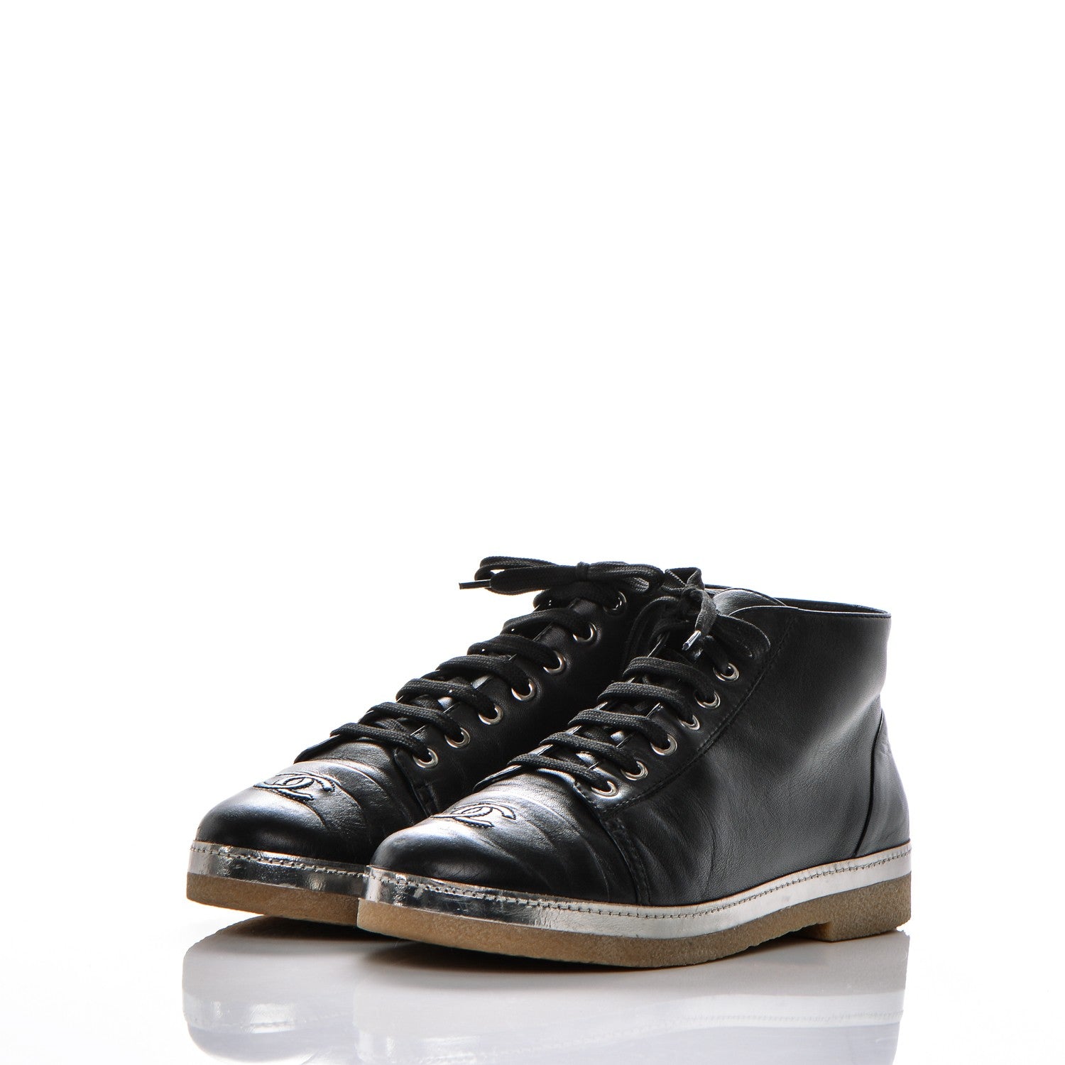 Chanel Calfskin CC Cap Toe High Top Sneaker Boot 39 Black 3 of 7