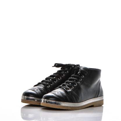 Chanel Calfskin CC Cap Toe High Top Sneaker Boot 39 Black 3 of 7
