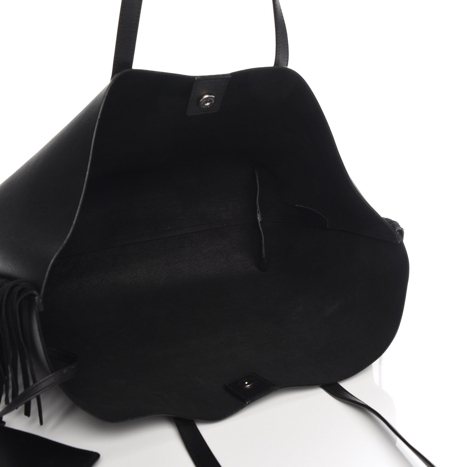 Saint Laurent Calfskin Large Fringe Shopping Tote Black 6 of 9