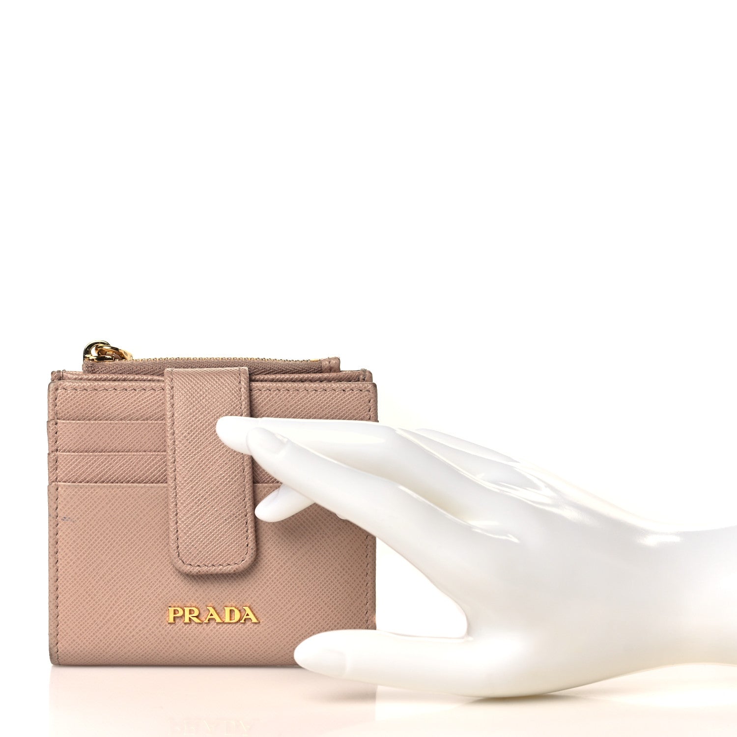 Prada Saffiano Metal Card Holder Compact Wallet Cipria 2 of 7
