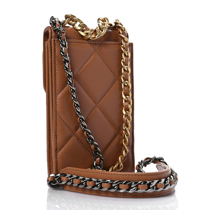 Chanel Lambskin Quilted Chanel 19 Phone Holder With Chain Brown 2 of 8