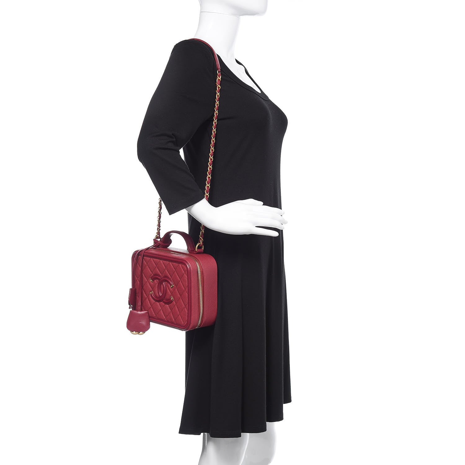 Chanel Caviar Quilted Medium CC Filigree Vanity Case Burgundy 2 of 10