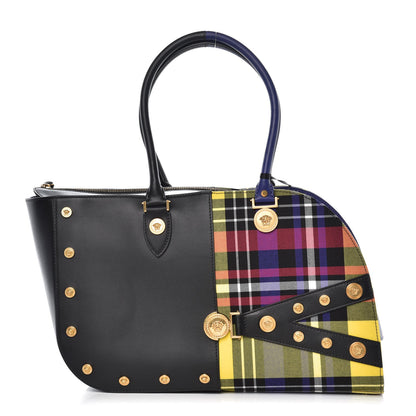Versace Calfskin Tartan Print The Clash Top Handle Black Multicolor 1 of 6