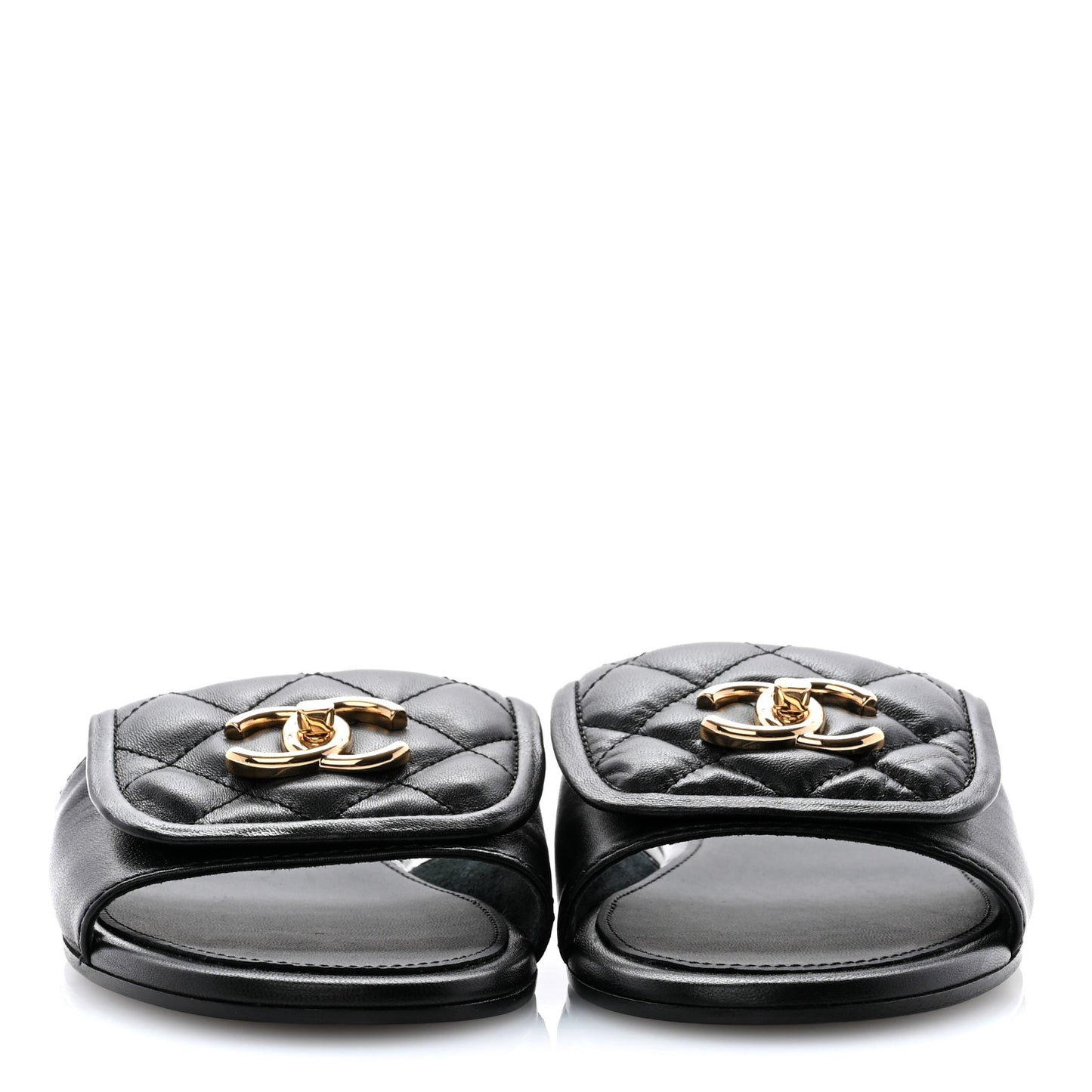 Lambskin Quilted Turnlock Flat Mules 36 Black