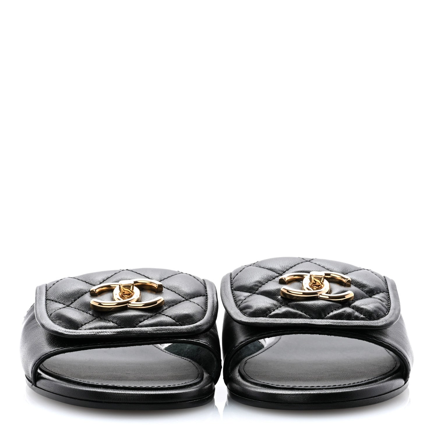 Chanel Lambskin Quilted Turnlock Flat Mules 36 Black 2 of 10