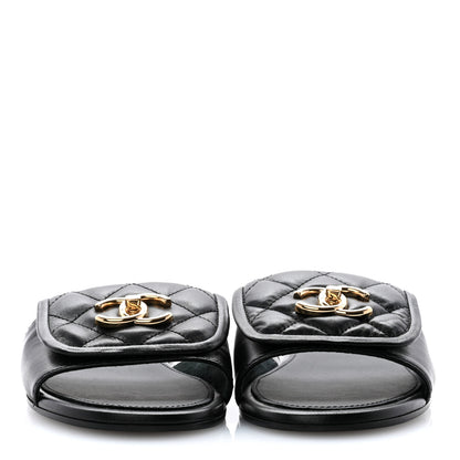 Chanel Lambskin Quilted Turnlock Flat Mules 36 Black 2 of 10