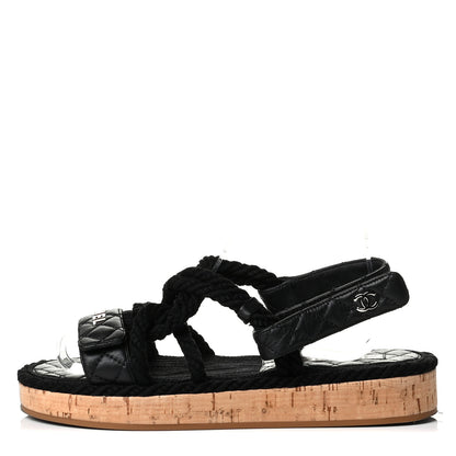 Chanel Cord Lambskin Quilted Logo Sandals 39 Black 6 of 7