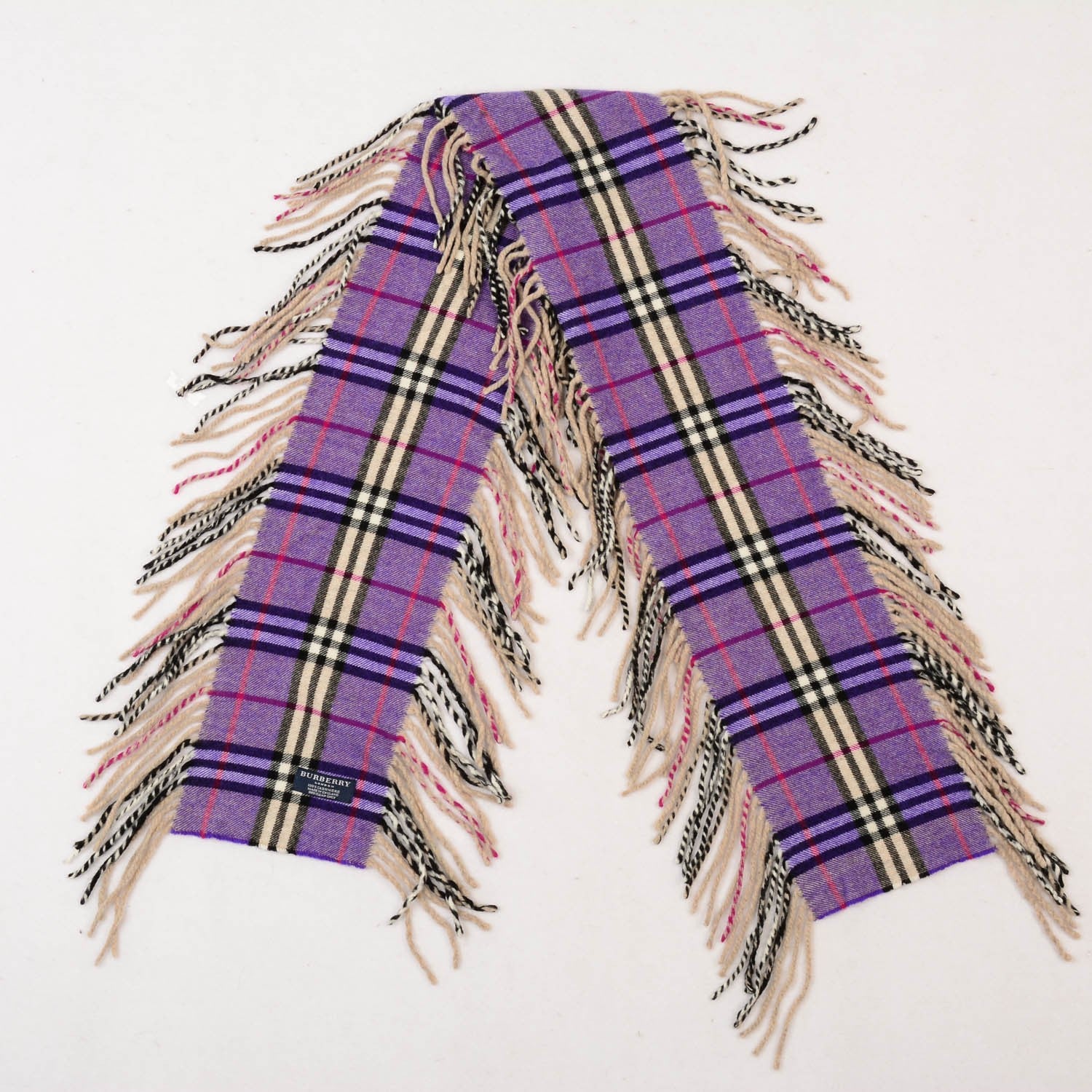 Burberry Cashmere Check Happy Fringe Scarf Purple 3 of 4