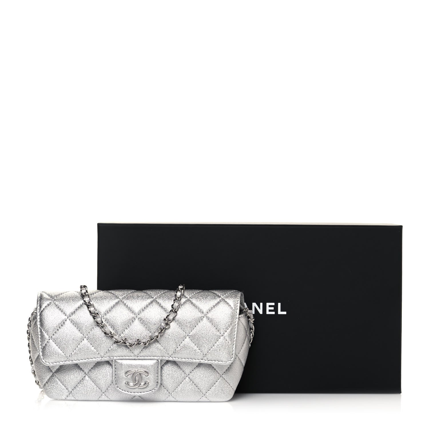 Chanel Metallic Lambskin Quilted Glasses Case With Chain Silver 14 of 14