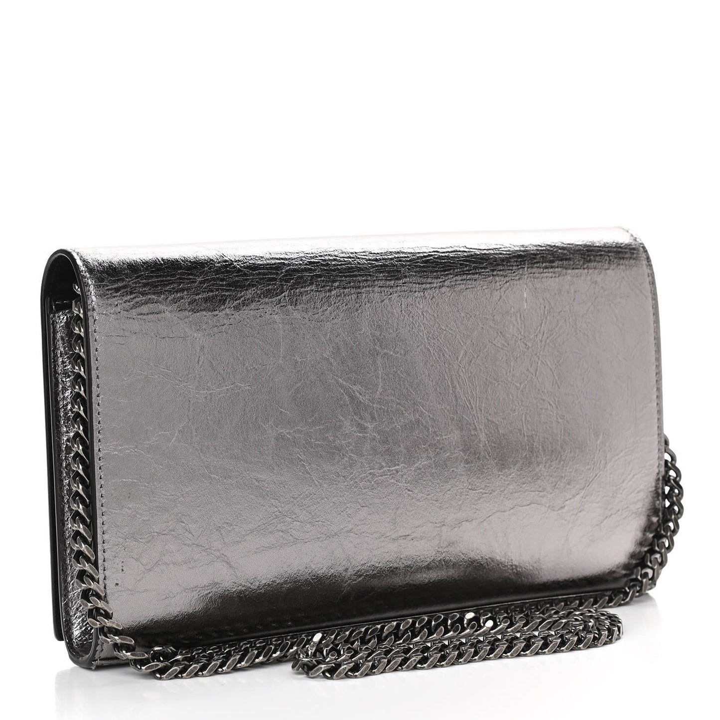 Metallic Calfskin Monogram Chain Wallet Argento