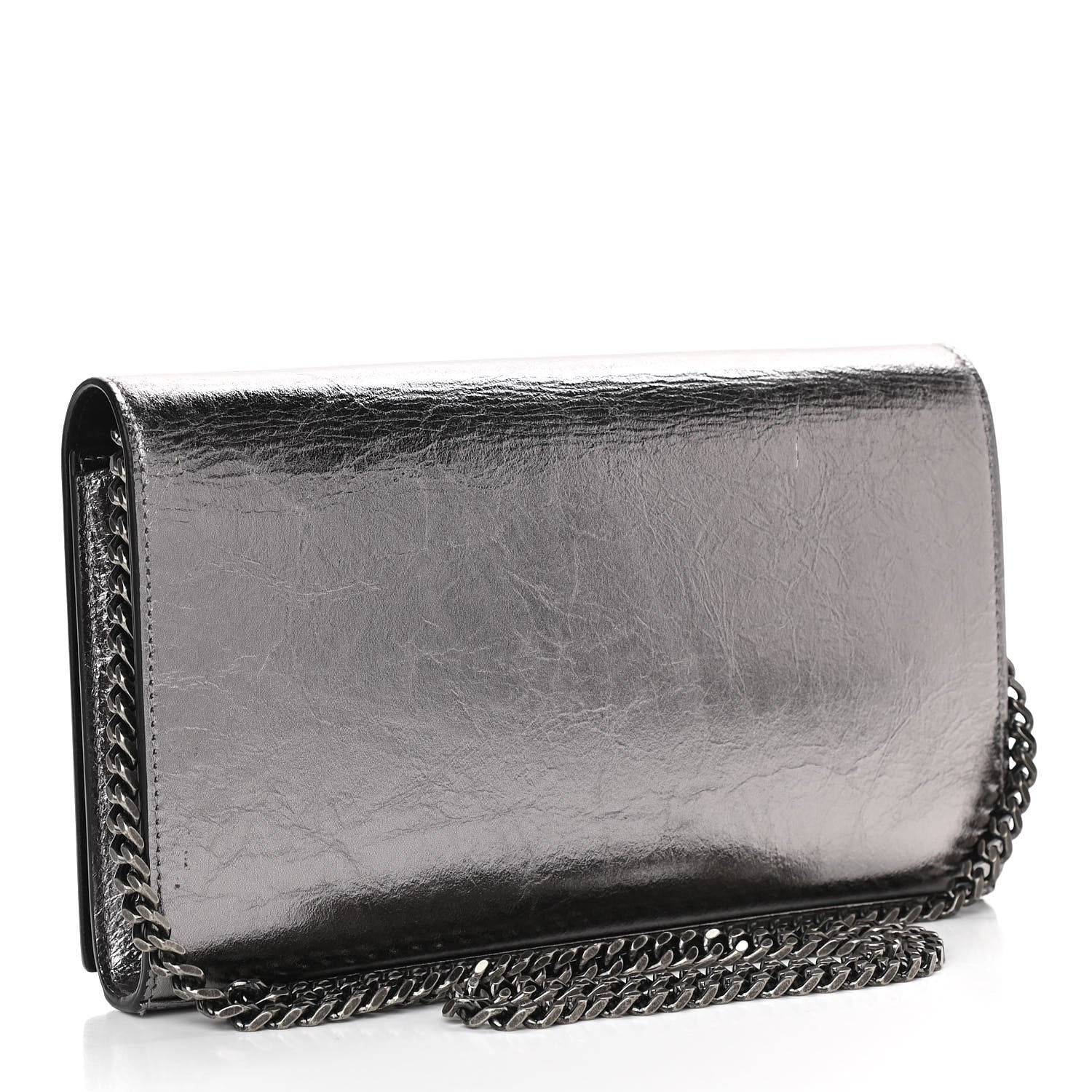 Saint Laurent Metallic Calfskin Monogram Chain Wallet Argento 3 of 11