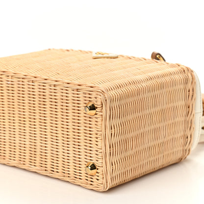 Prada Canvas Wicker Shoulder Bag White Tan 8 of 12